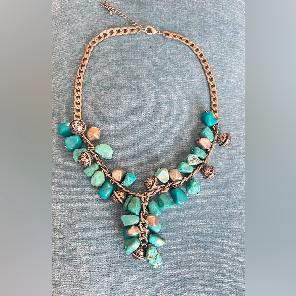Bold turquoise and silver rustic necklace